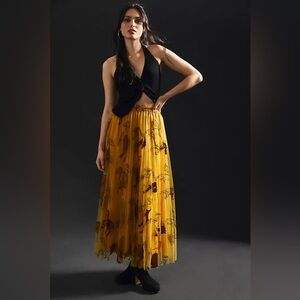 Anthropologie Geisha Designs georgette pleated tulle horses maxi skirt